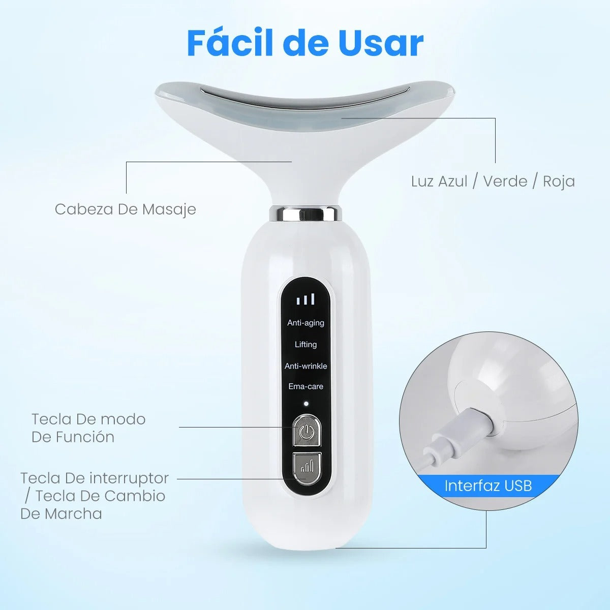 Masajeador Facial Cuello AntiEdad LED